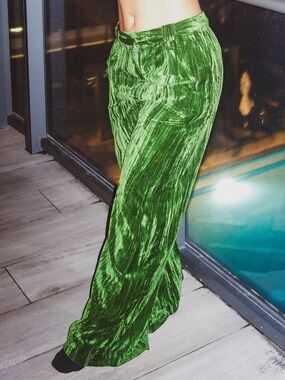 Green Velvet Wide-Leg Pants